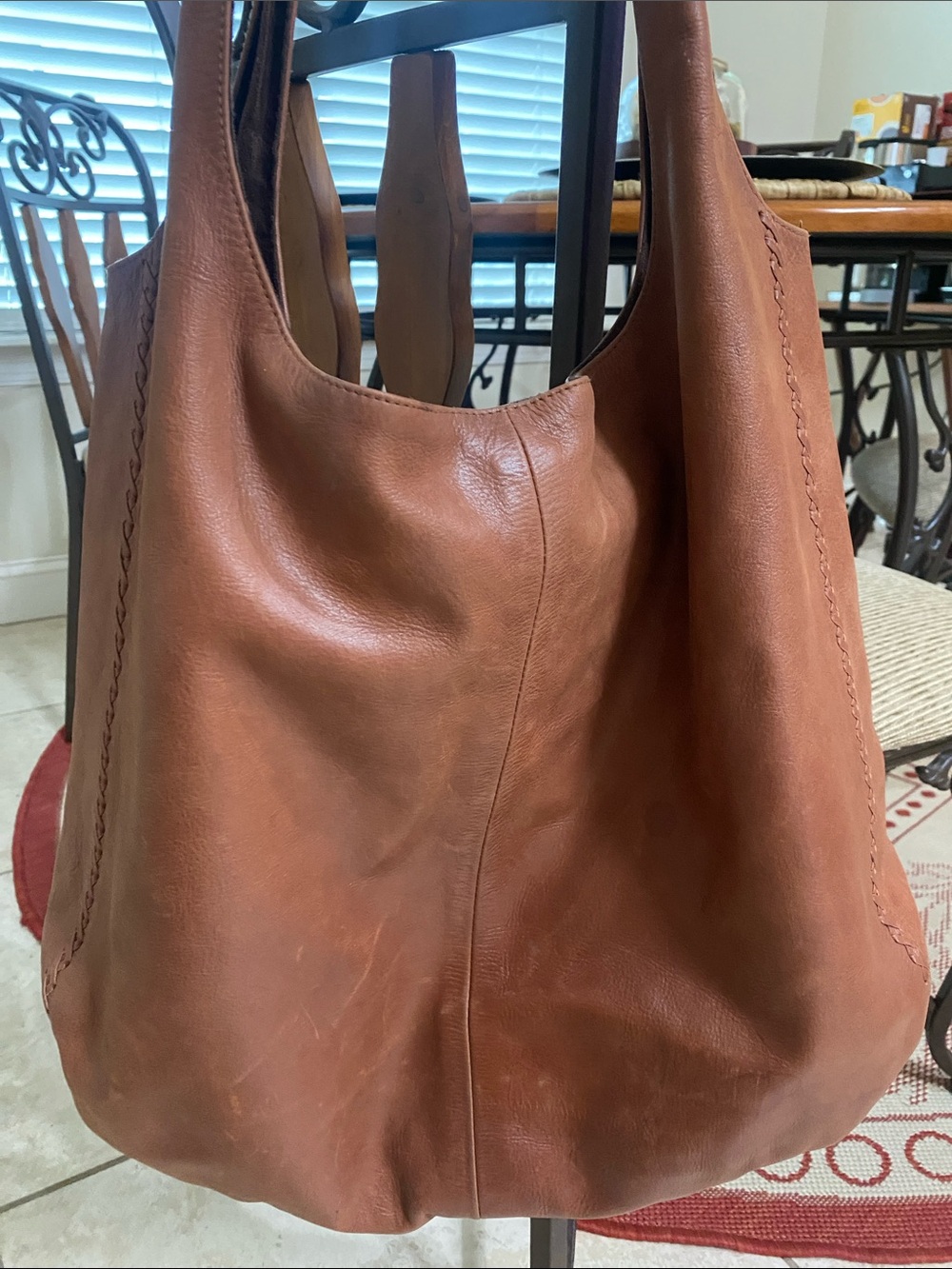 ELF Woven Leather French Lover Oversized Hobo Bag - Cognac - Picture 8 of 16